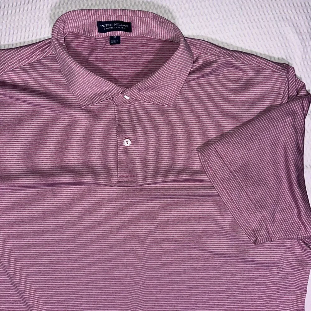 Peter Millar Summer Comfort Polo Shirt XL Pink/purp Striped Golf Performance